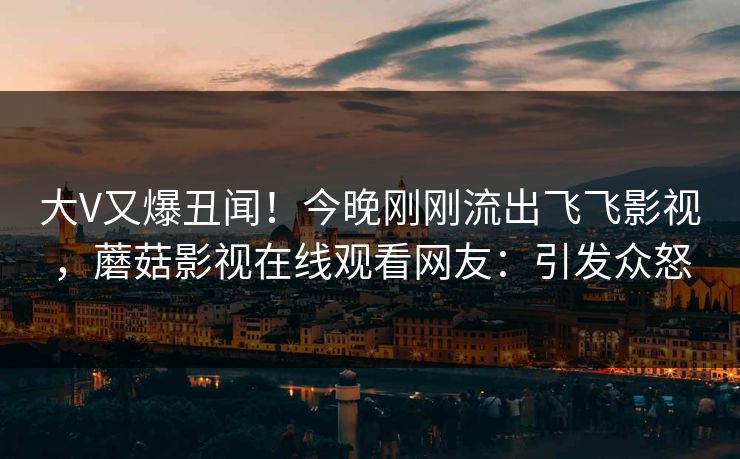 大V又爆丑闻！今晚刚刚流出飞飞影视，蘑菇影视在线观看网友：引发众怒