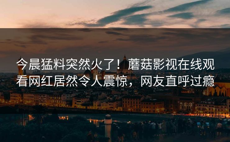 今晨猛料突然火了！蘑菇影视在线观看网红居然令人震惊，网友直呼过瘾