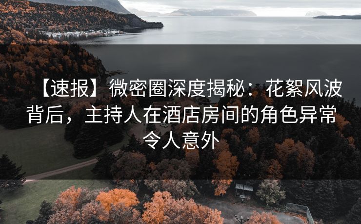 【速报】微密圈深度揭秘:花絮风波背后,主持人在酒店房间的角色异常令人意外
